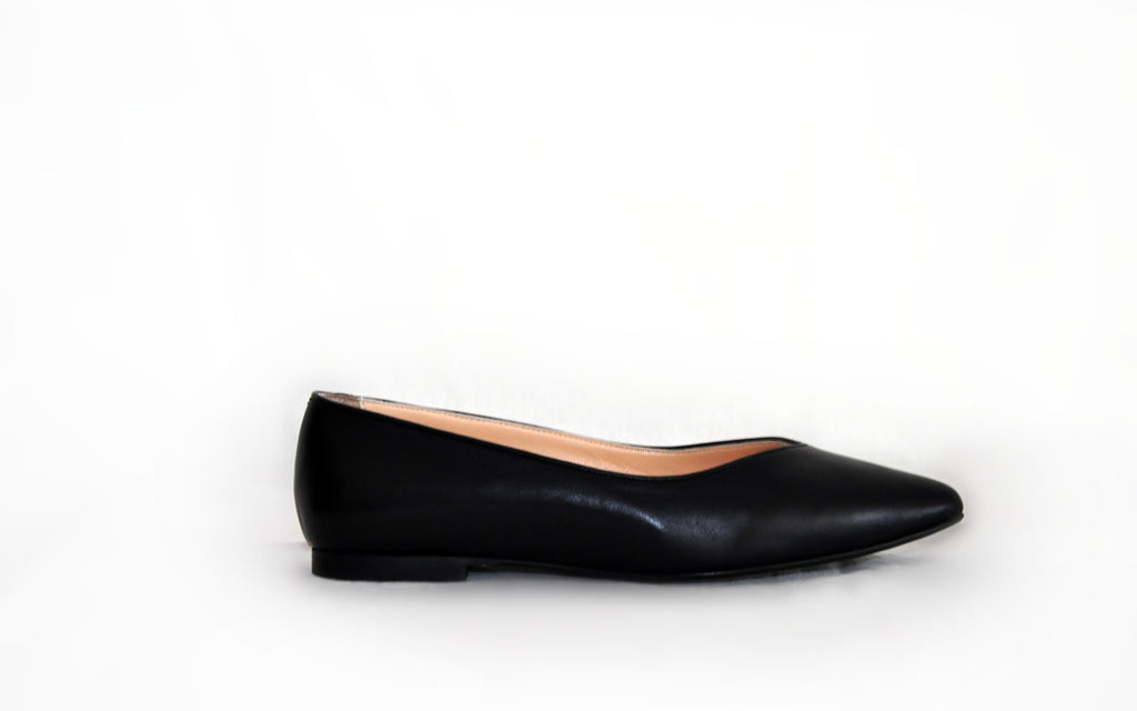 Black Leather Pointed Flats