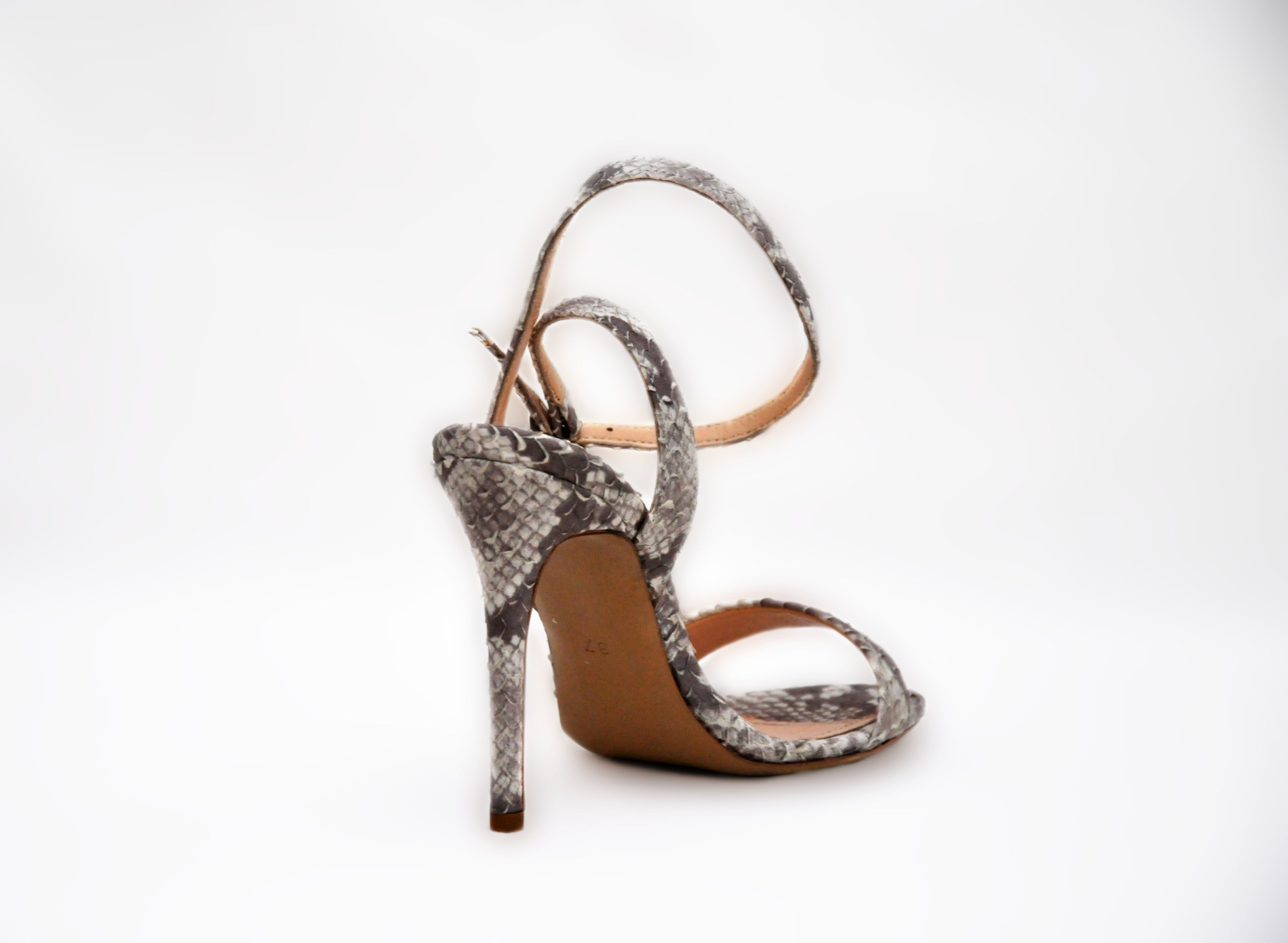 Gray Snakeskin Ankle  Strap Heel