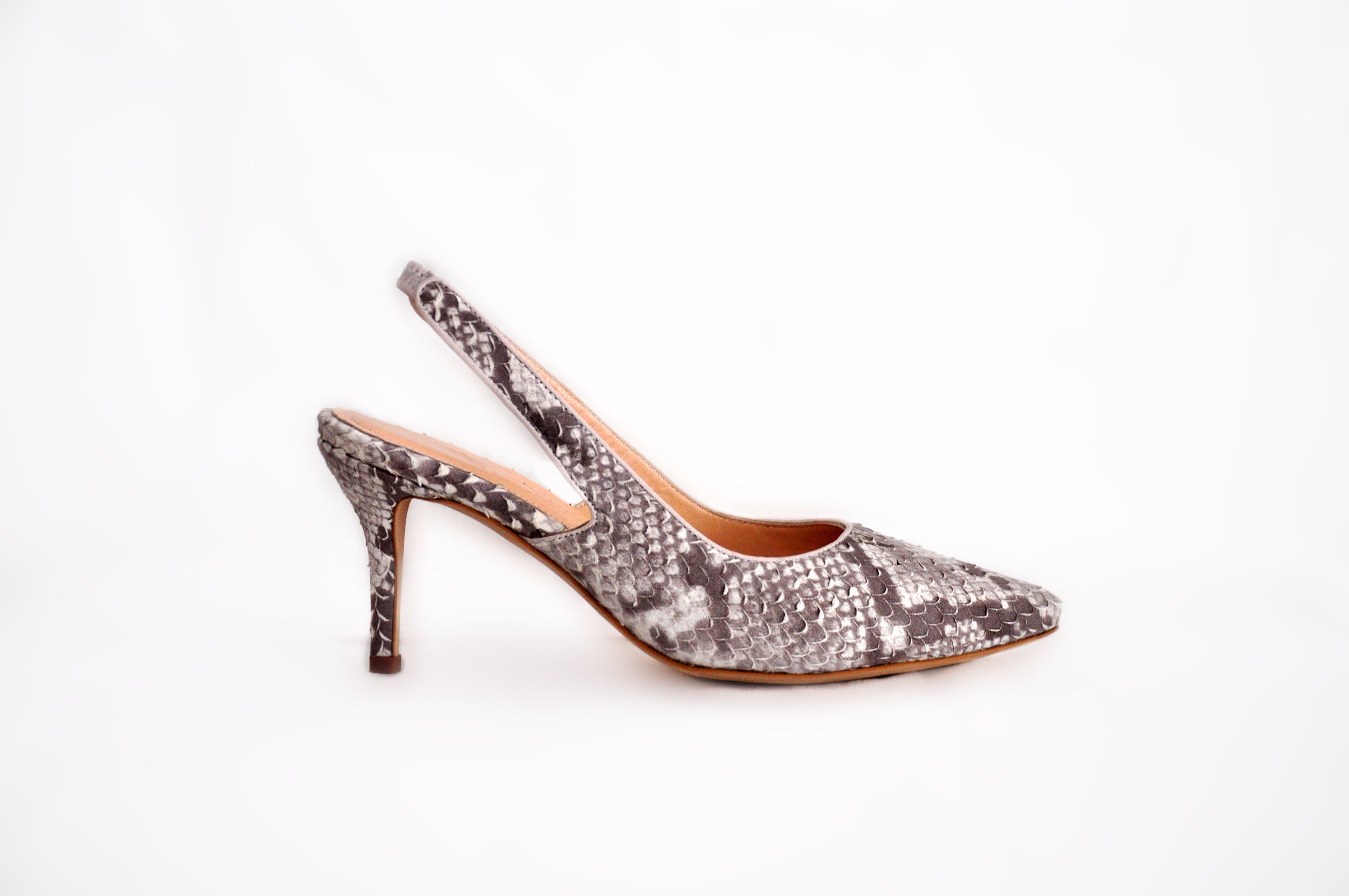 Gray Snakeskin Sling Back Heel