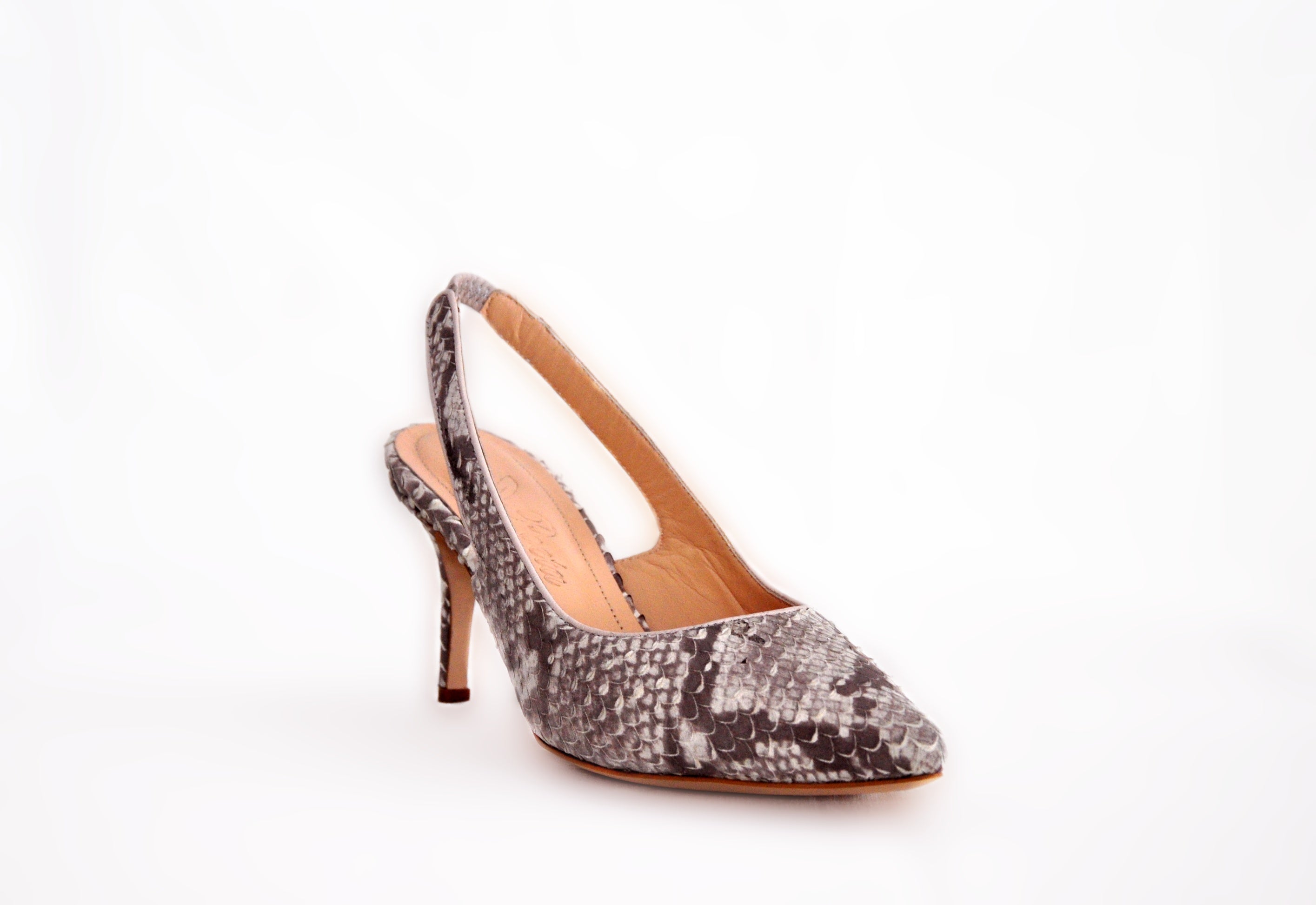 Gray Snakeskin Sling Back Heel