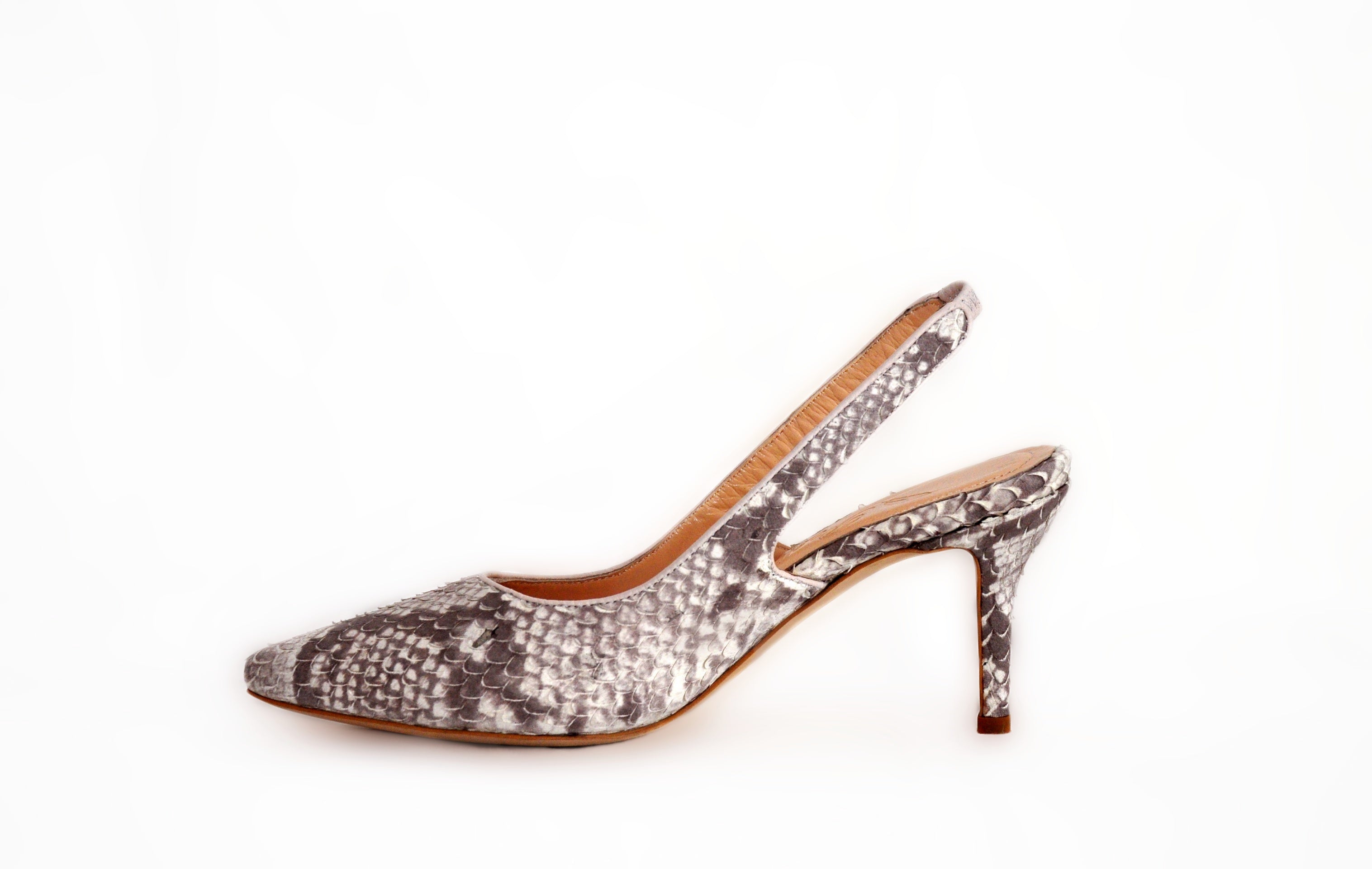 Gray Snakeskin Sling Back Heel