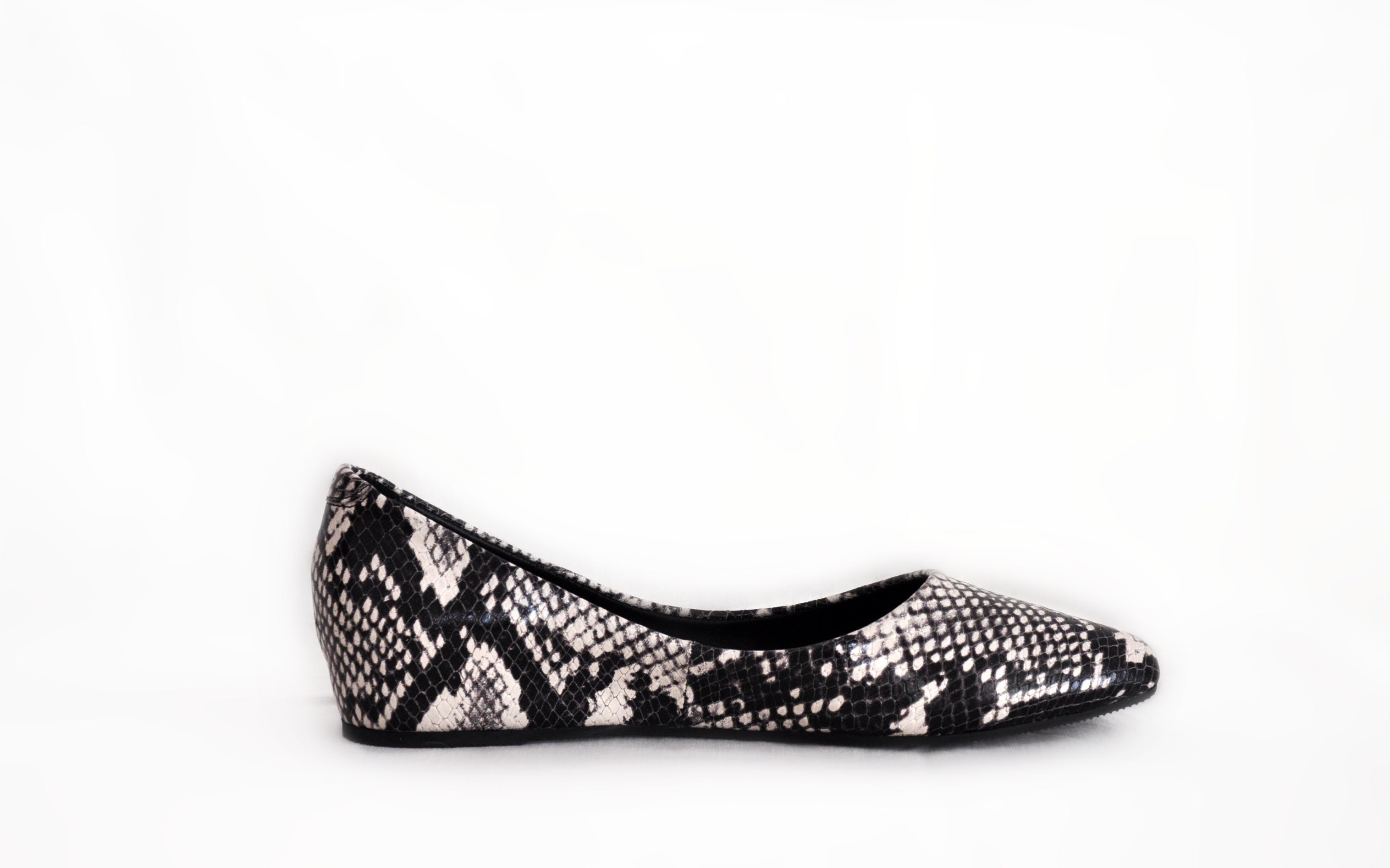 Black Snakeskin Pointed Toe Flats