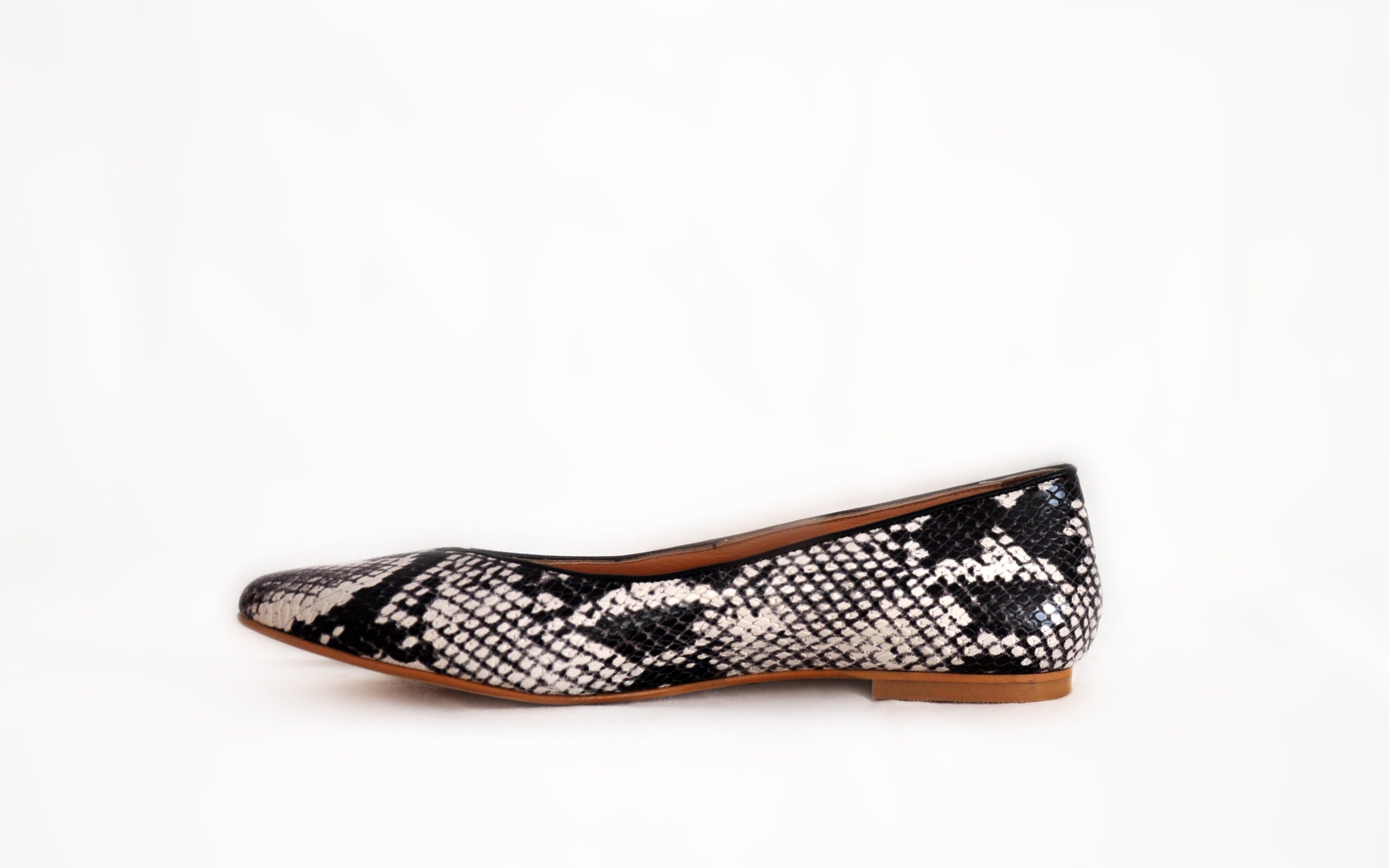 Black Snakeskin Pointed Toe Flats