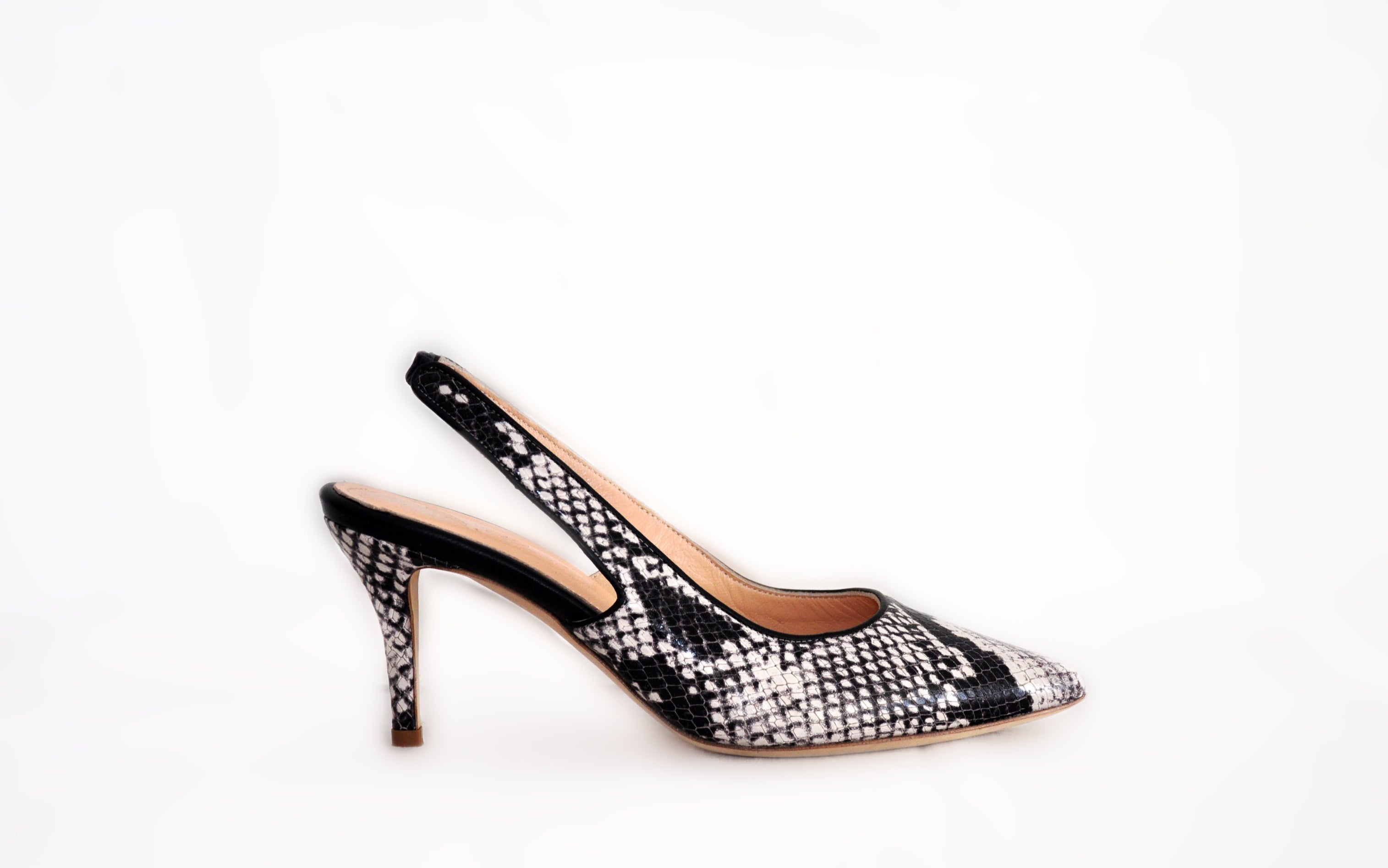 Black Snakeskin Sling Back Heel