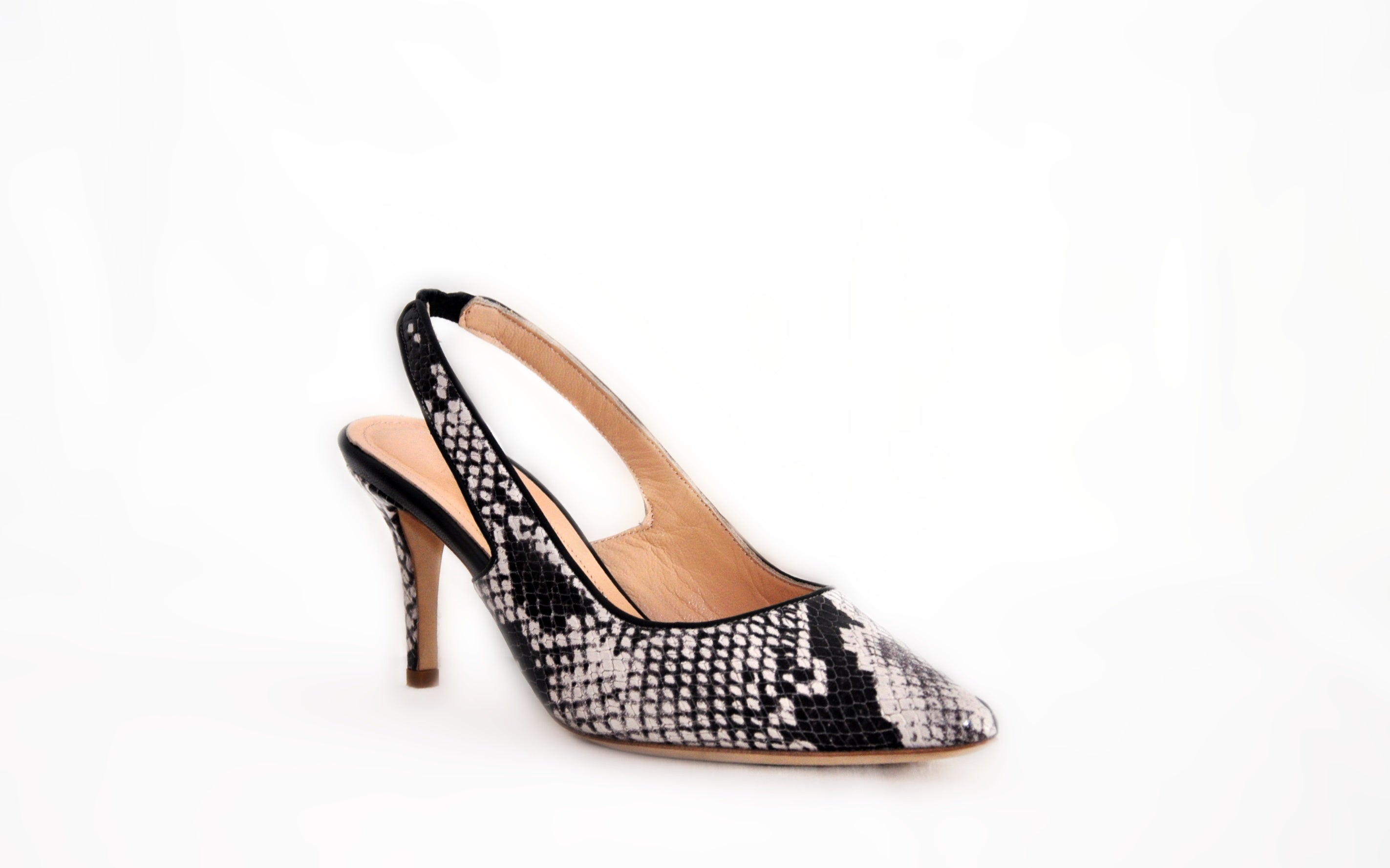 Black Snakeskin Sling Back Heel