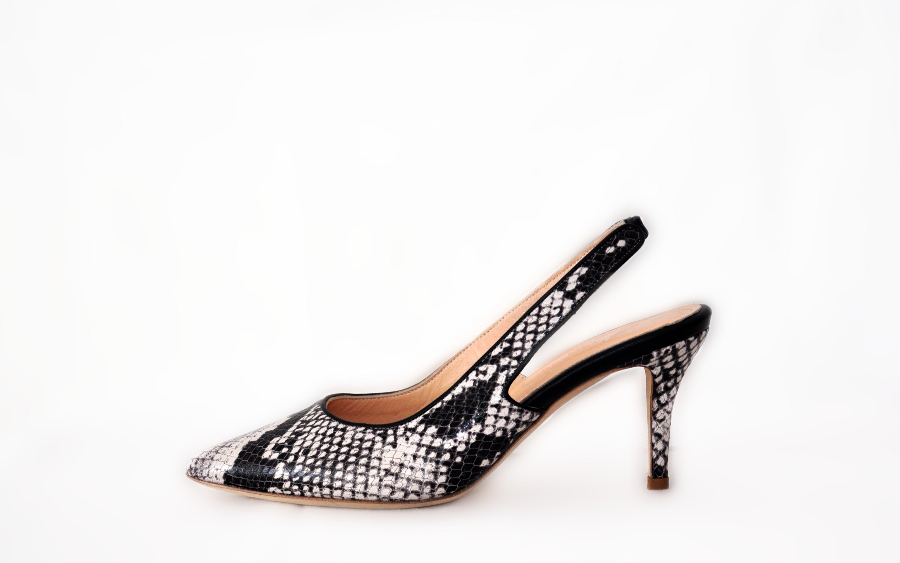 Black Snakeskin Sling Back Heel