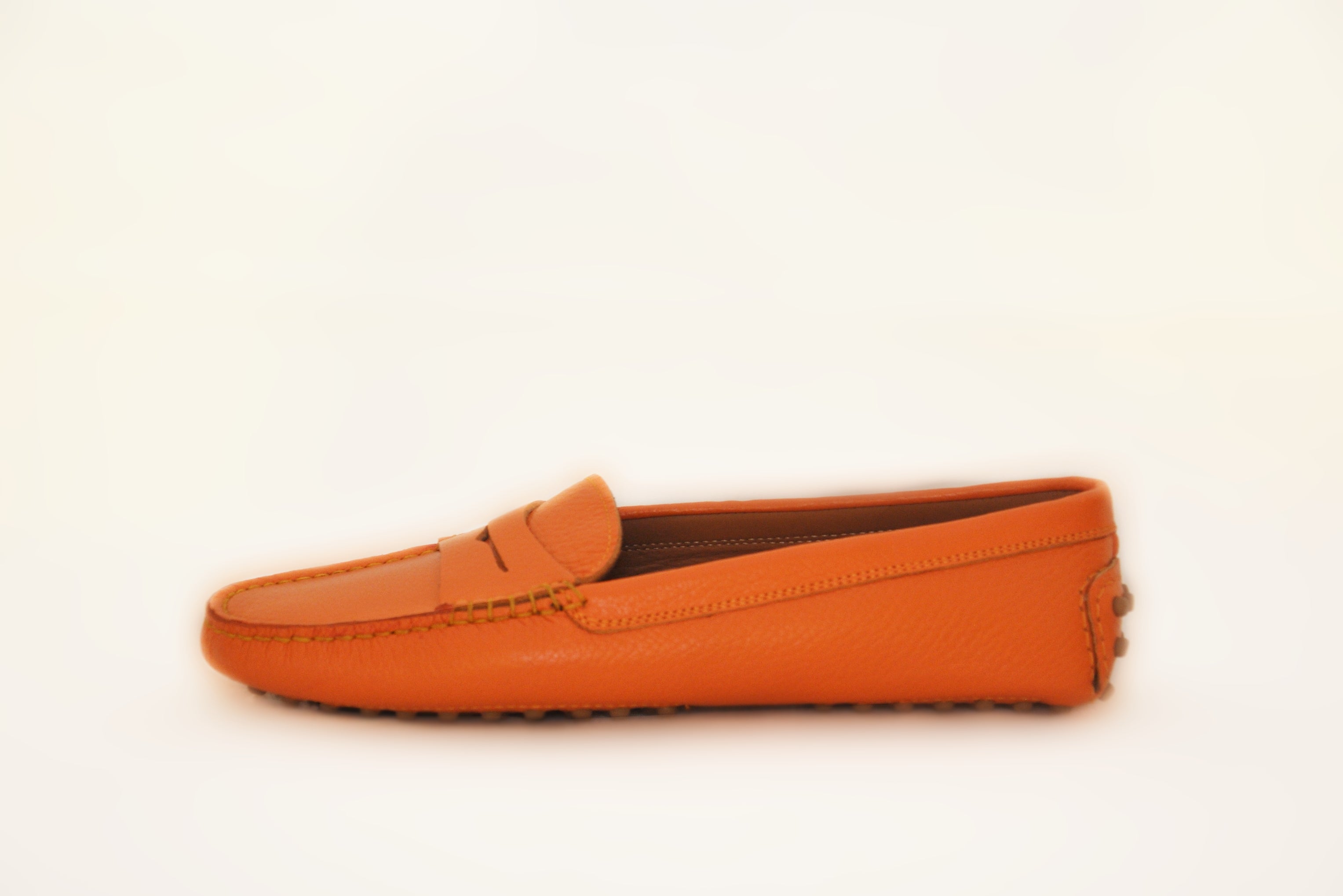 Orange Leather Penny Loafers