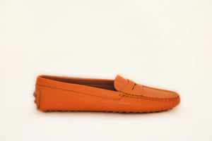 Orange Leather Penny Loafers