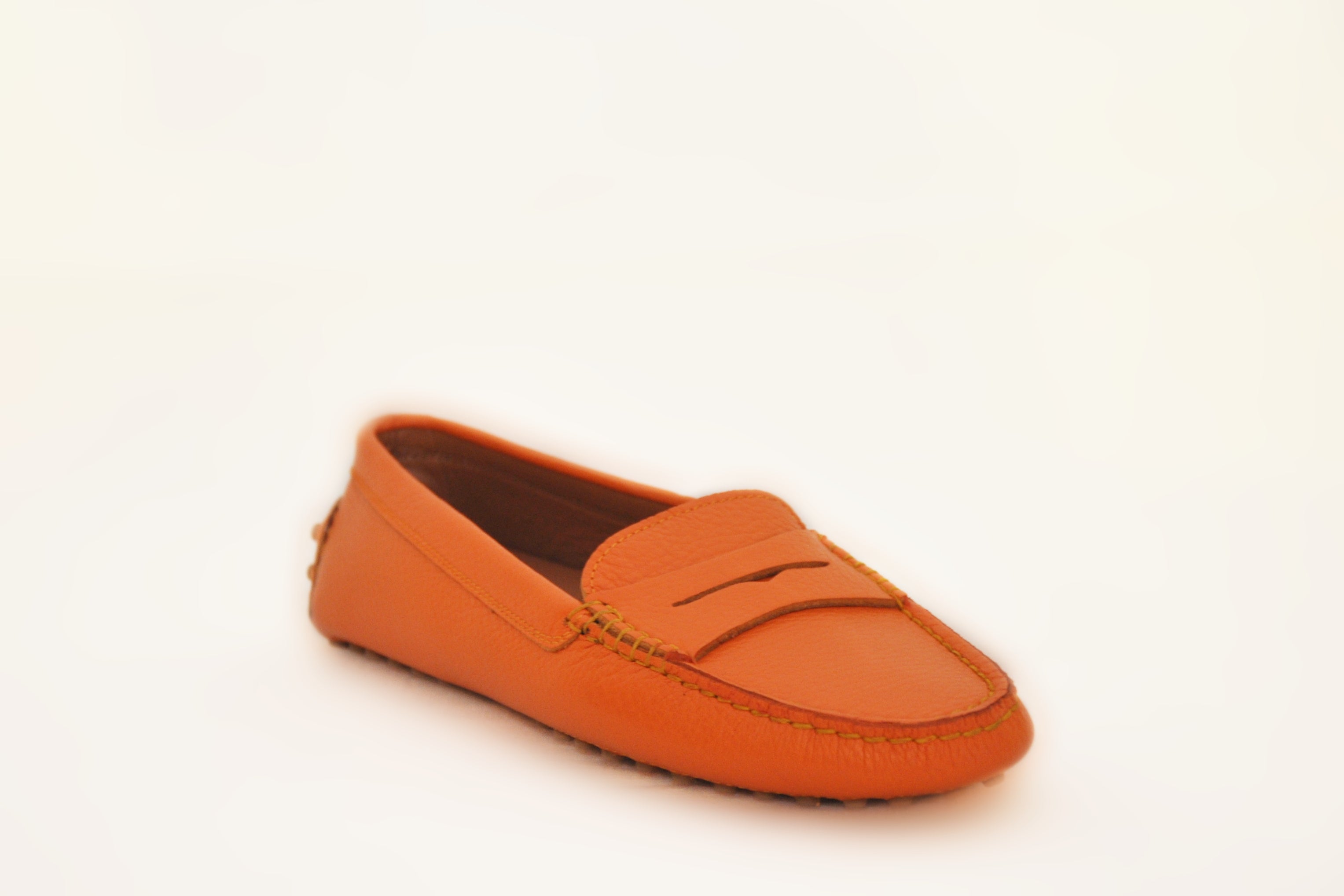 Orange Leather Penny Loafers