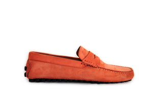 Orange Suede Man Penny Loafers