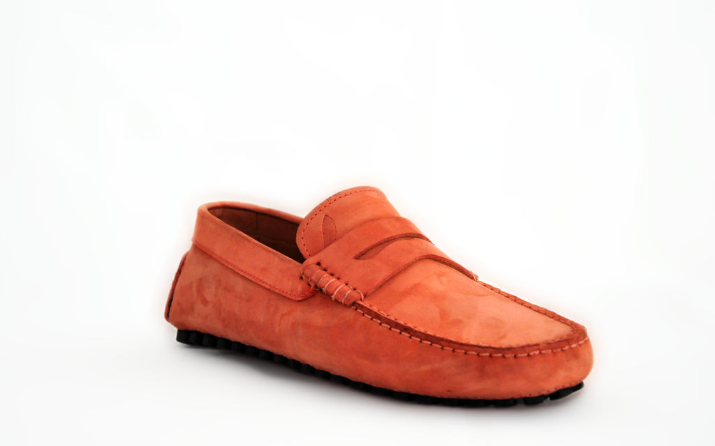 Orange Suede Man Penny Loafers