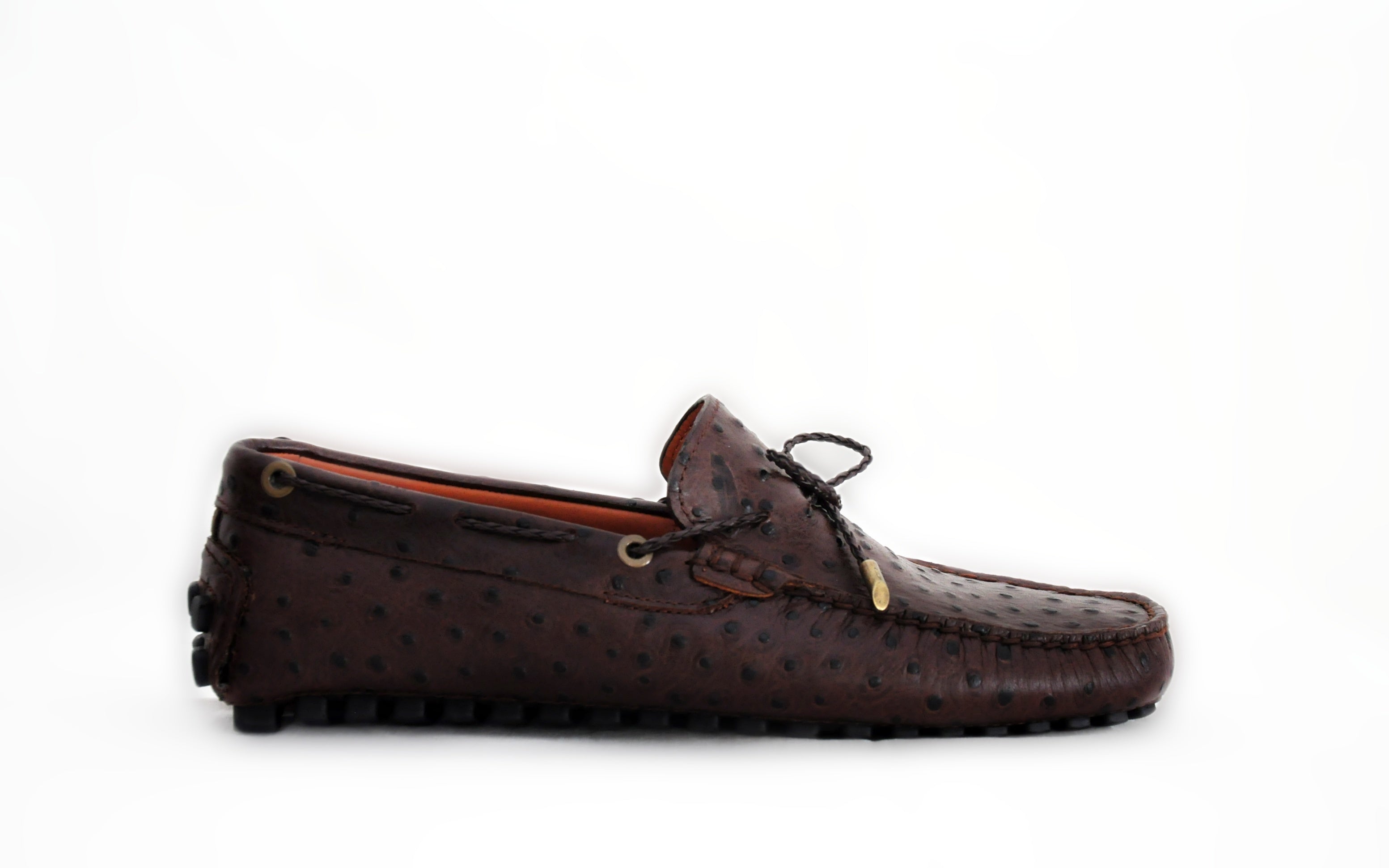 Brown Ostrich Leather Man Driving Moccasin