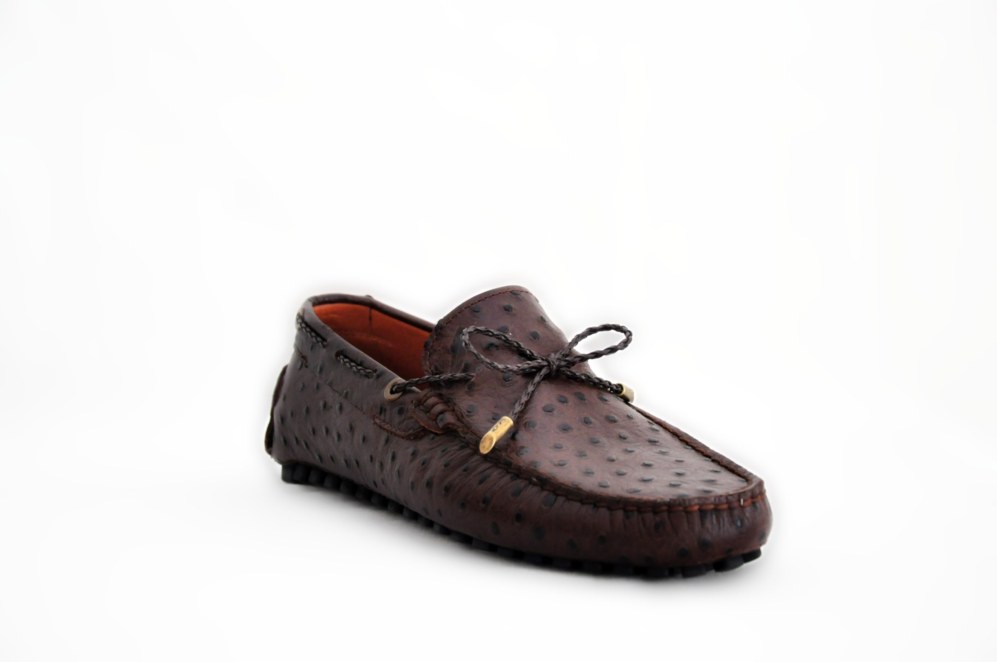 Brown Ostrich Leather Man Driving Moccasin