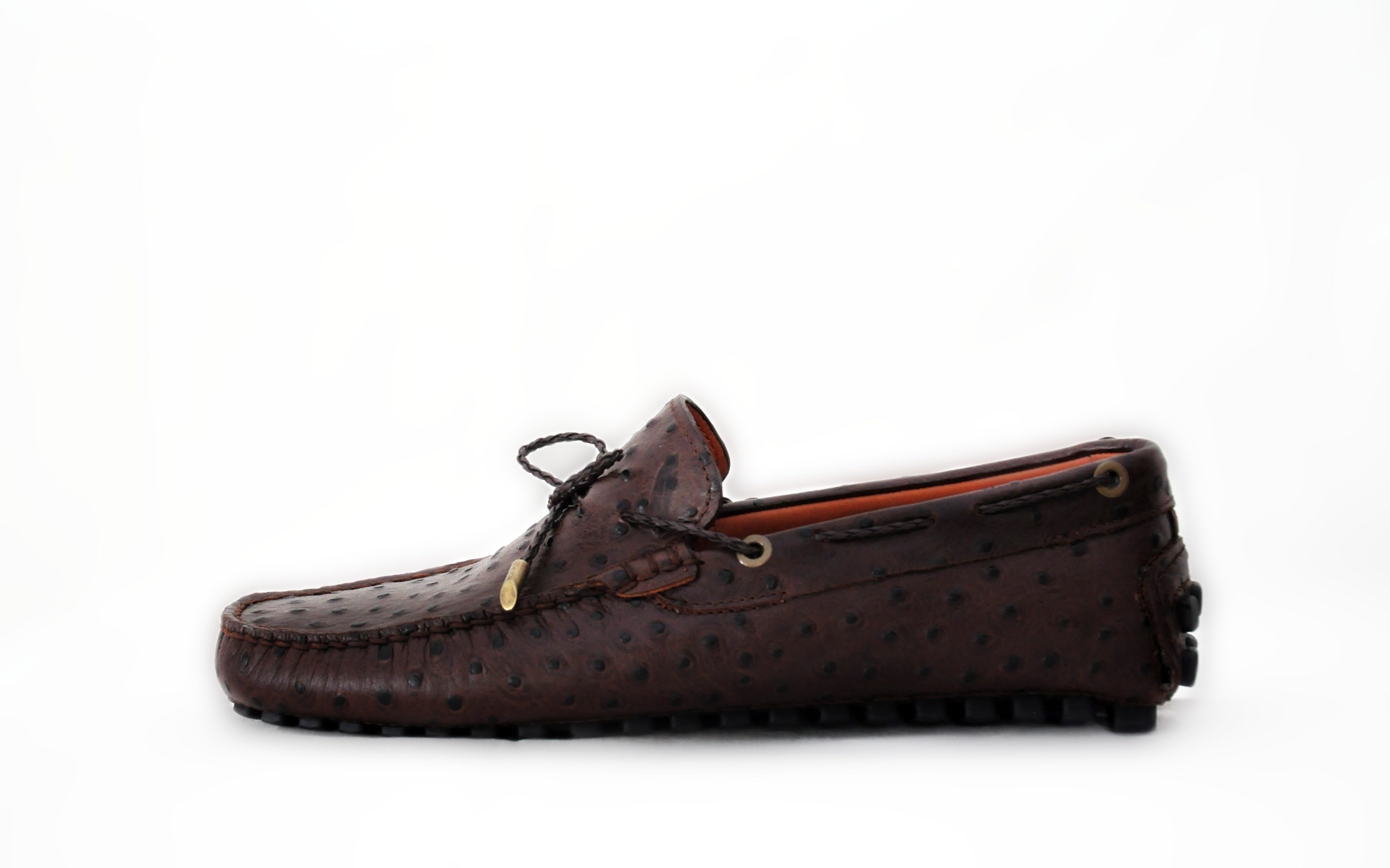 Brown Ostrich Leather Man Driving Moccasin