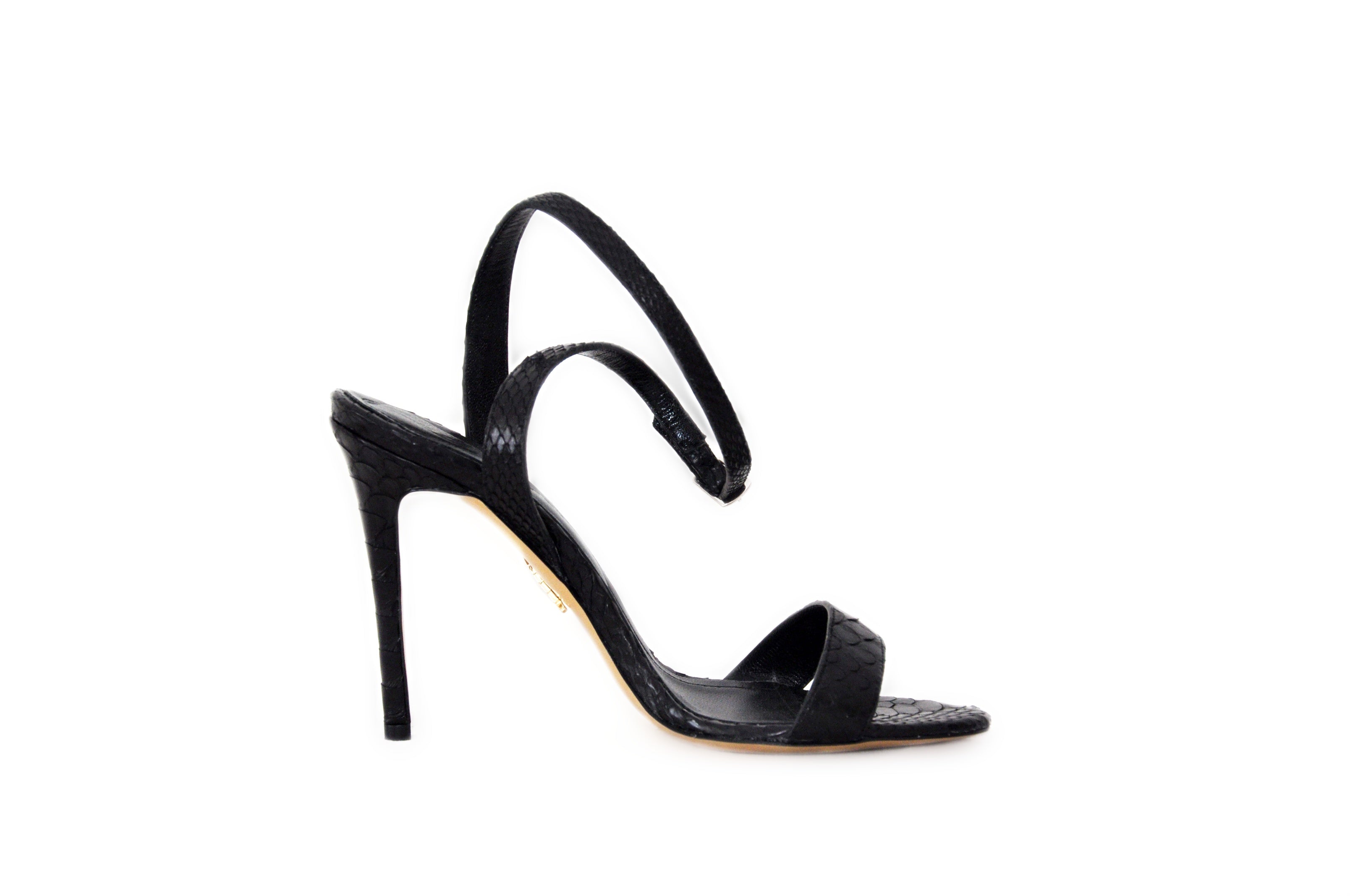 Black Croc Ankle Strap Heel