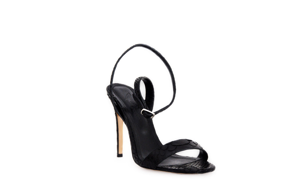 Black Croc Ankle Strap Heel