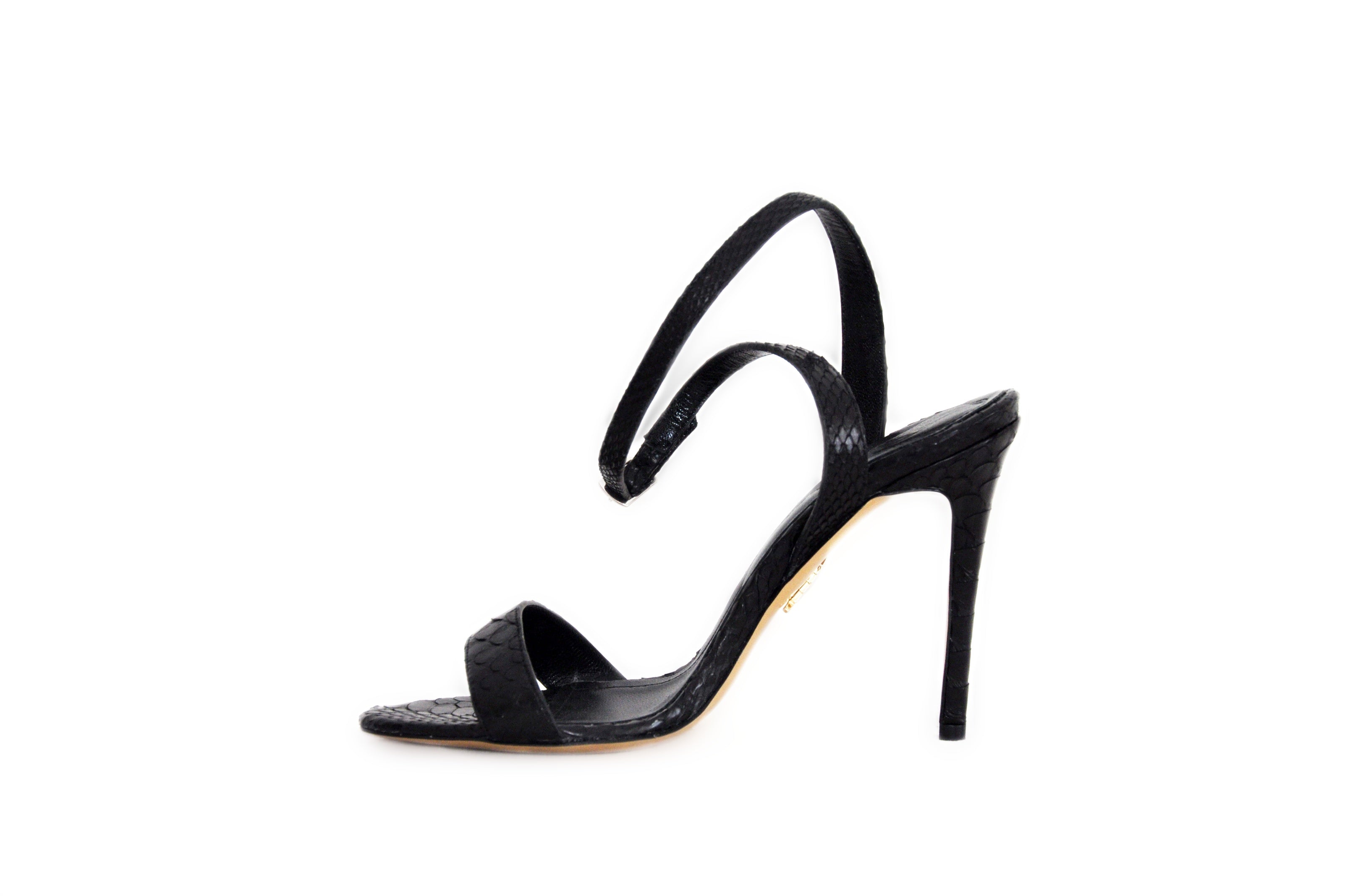 Black Croc Ankle Strap Heel