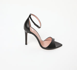 Black Pointed Open Toe Heeled Sandal