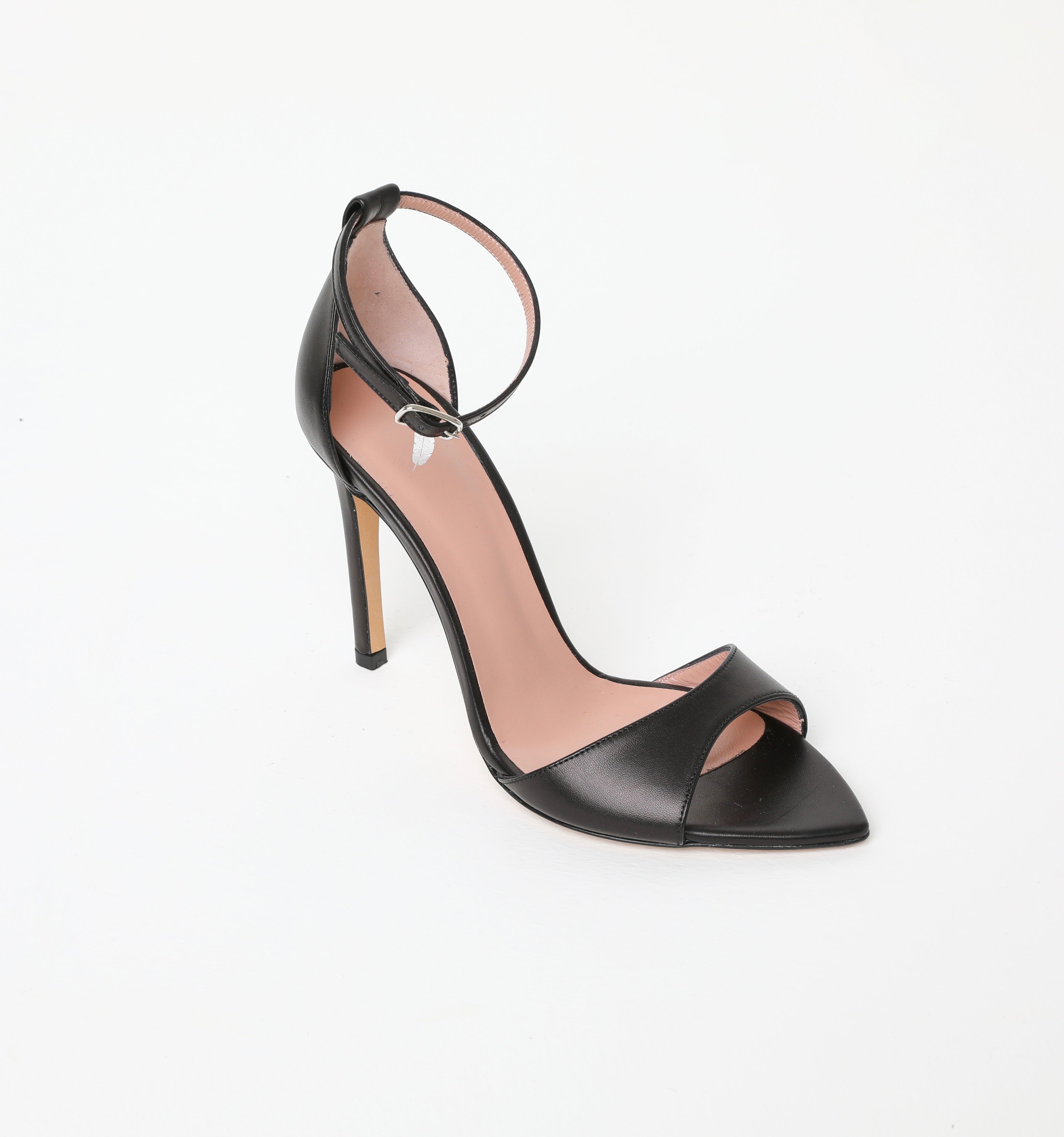 Black Pointed Open Toe Heeled Sandal