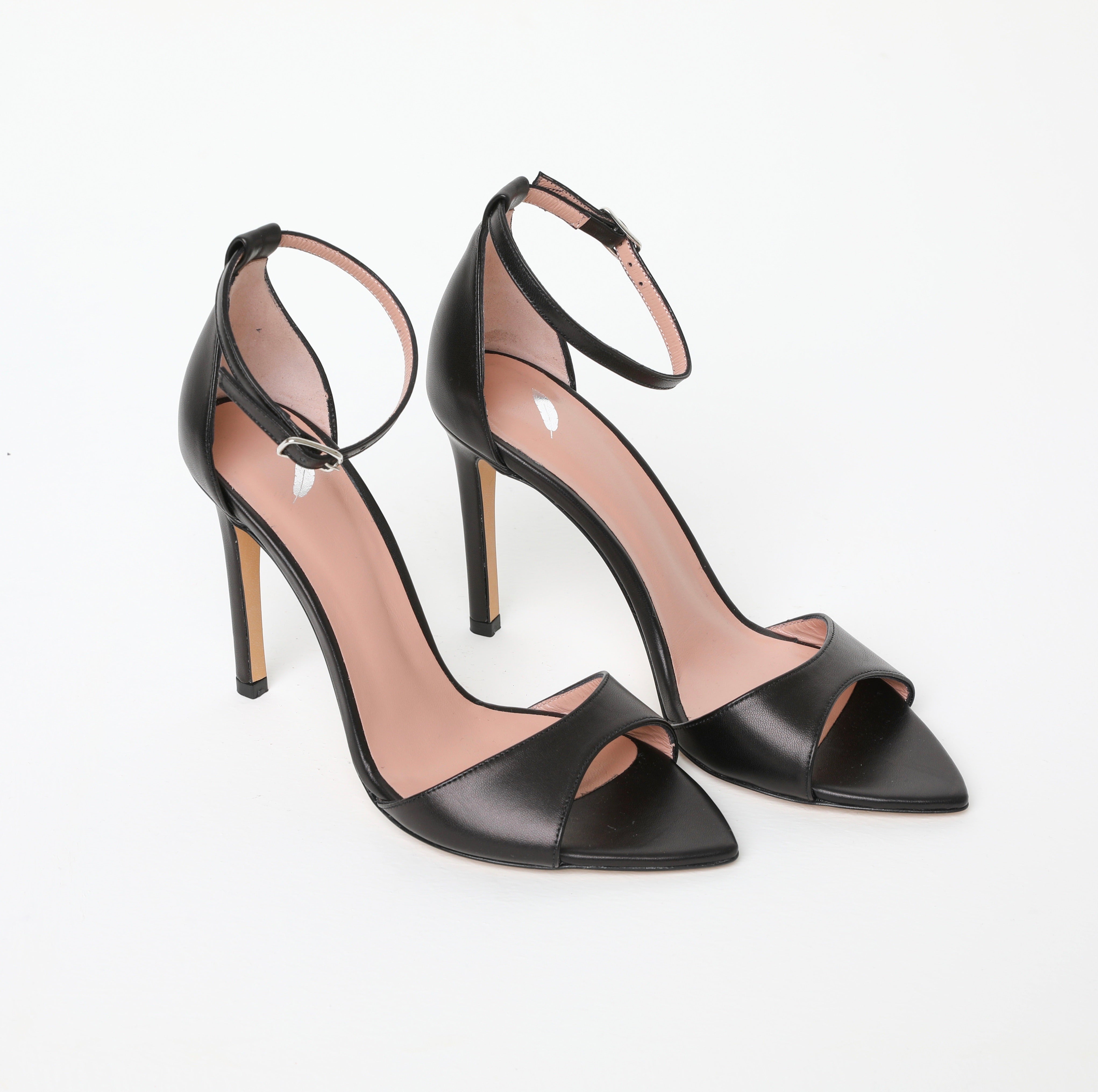 Black Pointed Open Toe Heeled Sandal