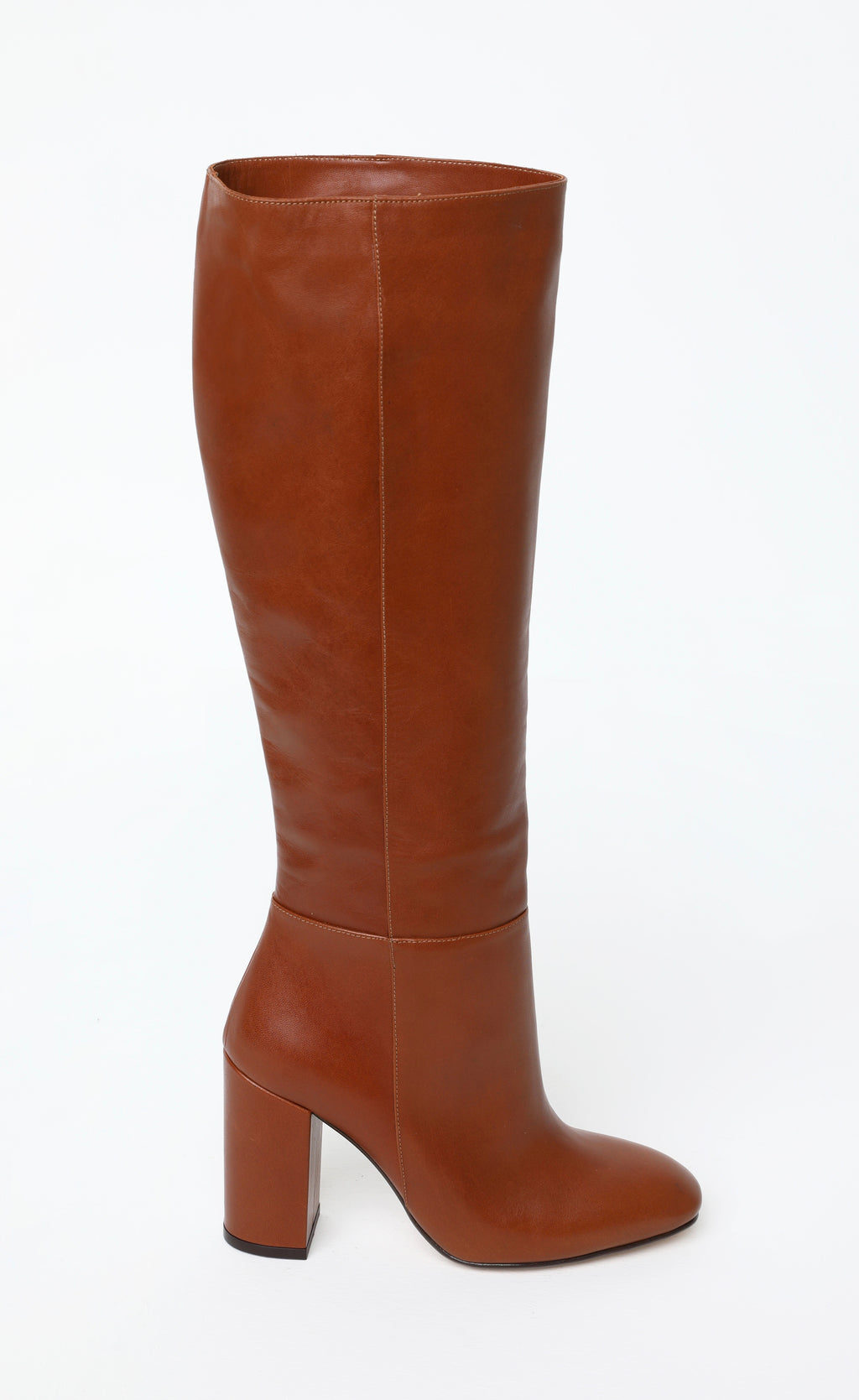 Brown Leather Block Heel Knee Boots