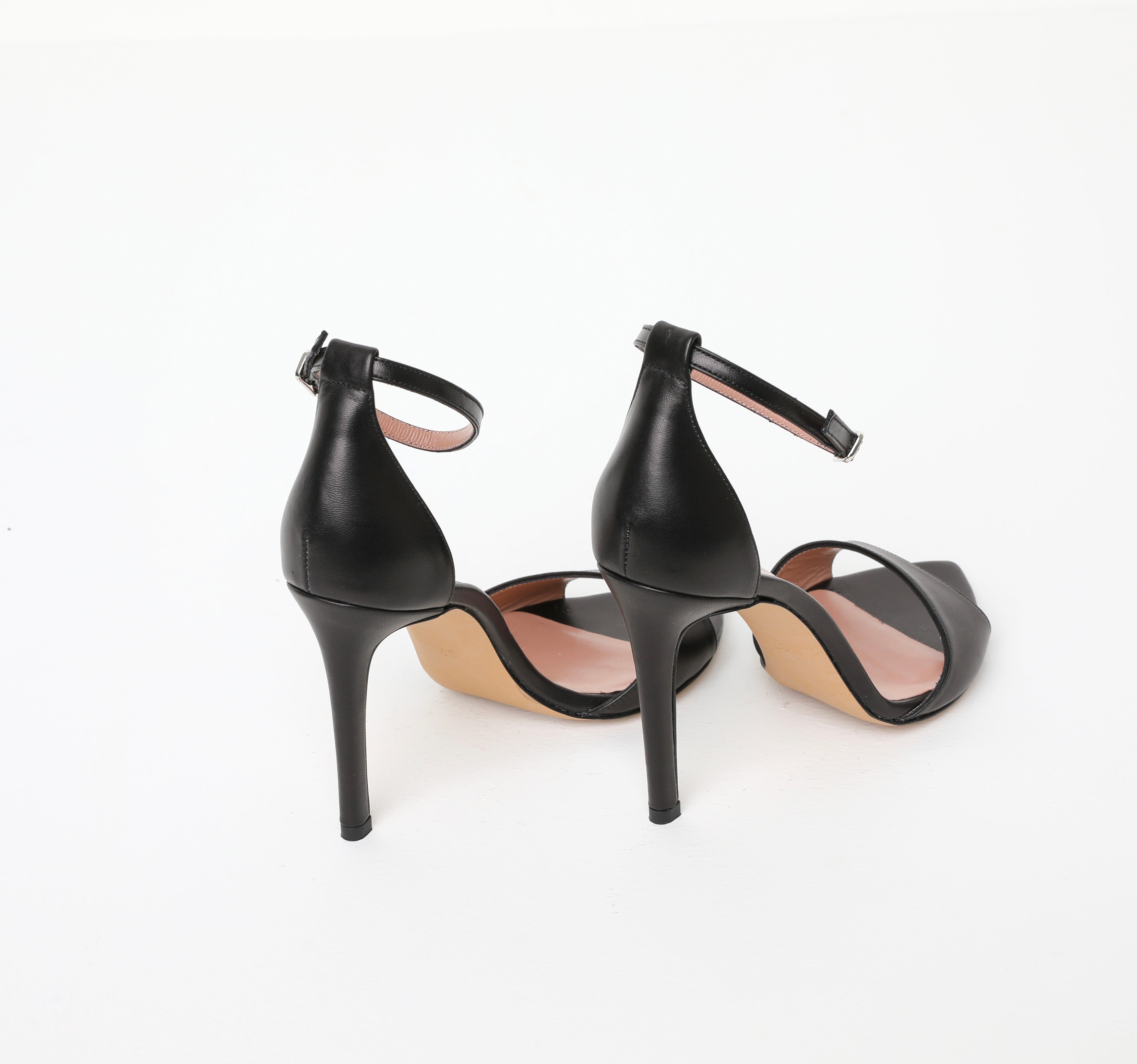 Black Pointed Open Toe Heeled Sandal