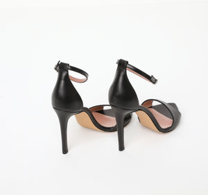 Black Pointed Open Toe Heeled Sandal